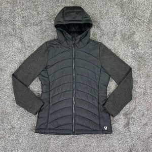 Stoic Hybrid Hooded Insulated Jacket Women Medium Quilted Black Lightweight Warm